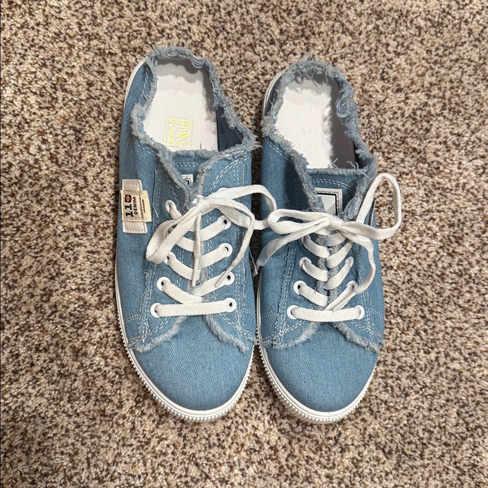 Blue Denim Sneakers with White Laces